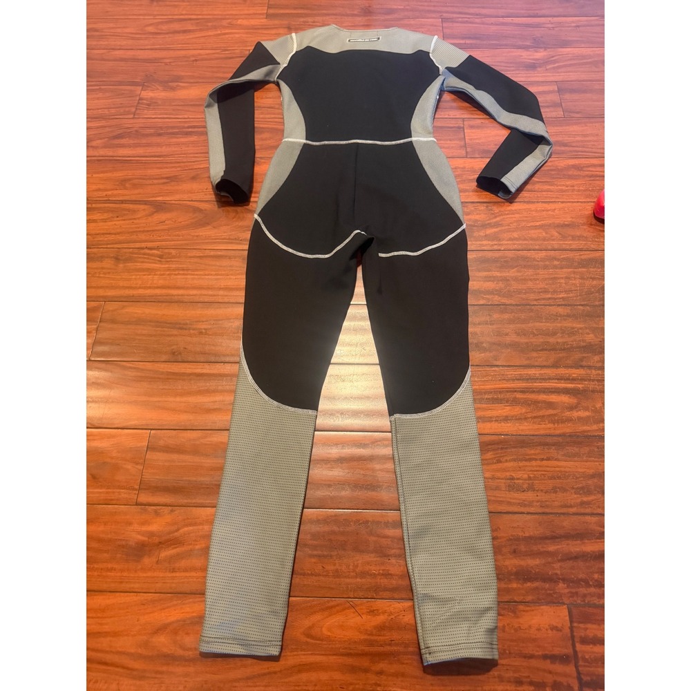 Maniere De Voir Womens Colorblock Zip Front Long Sleeve Jumpsuit Black Grey 12 - Picture 9 of 11